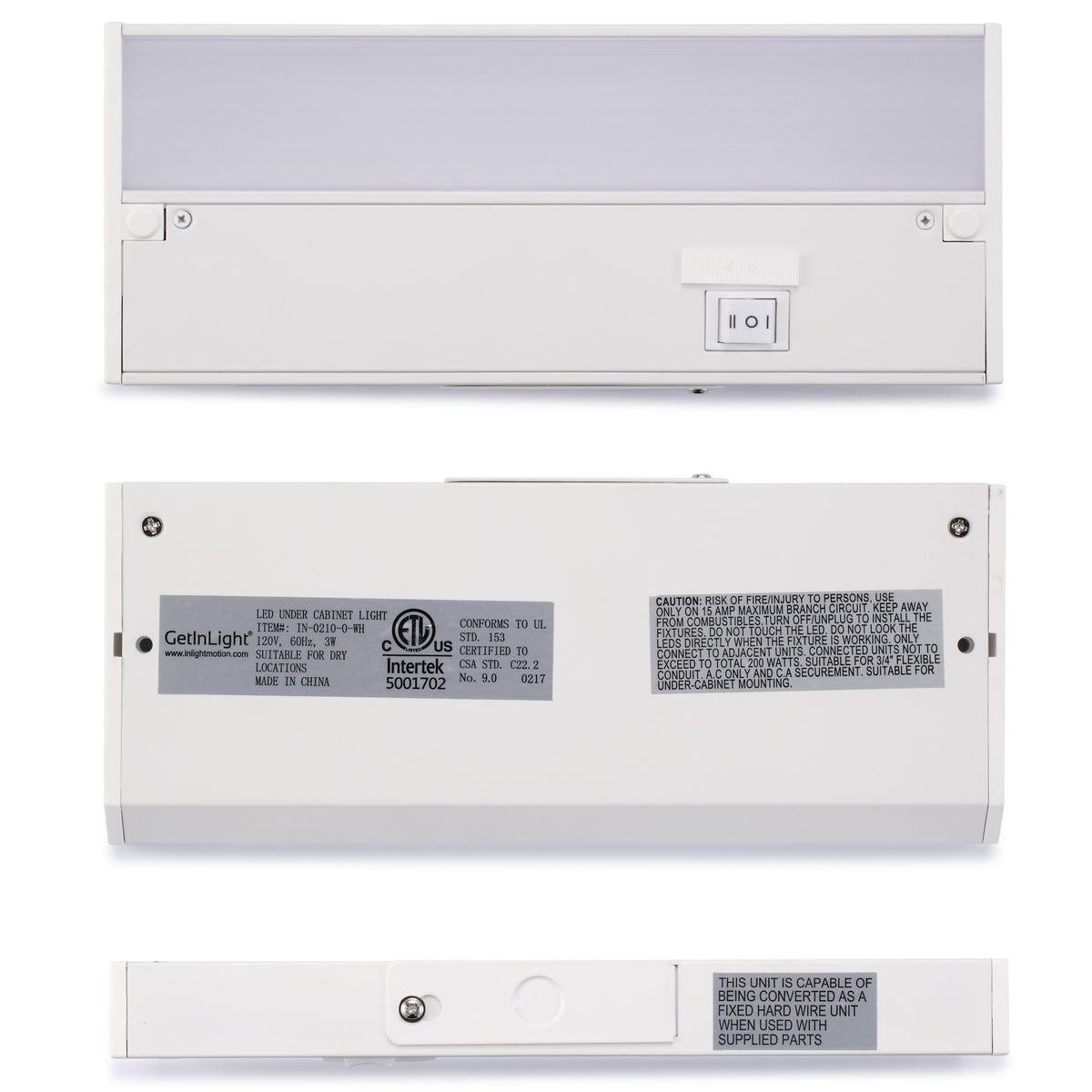 INLIGHT Linkable 3-CCT LED Under Cabinet Light, Hardwired or Plug-in | IN-0210