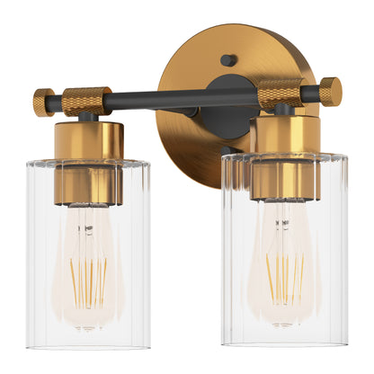 INLIGHT Brass Gold and Black Vanity Light, Clear Ribbed Glass