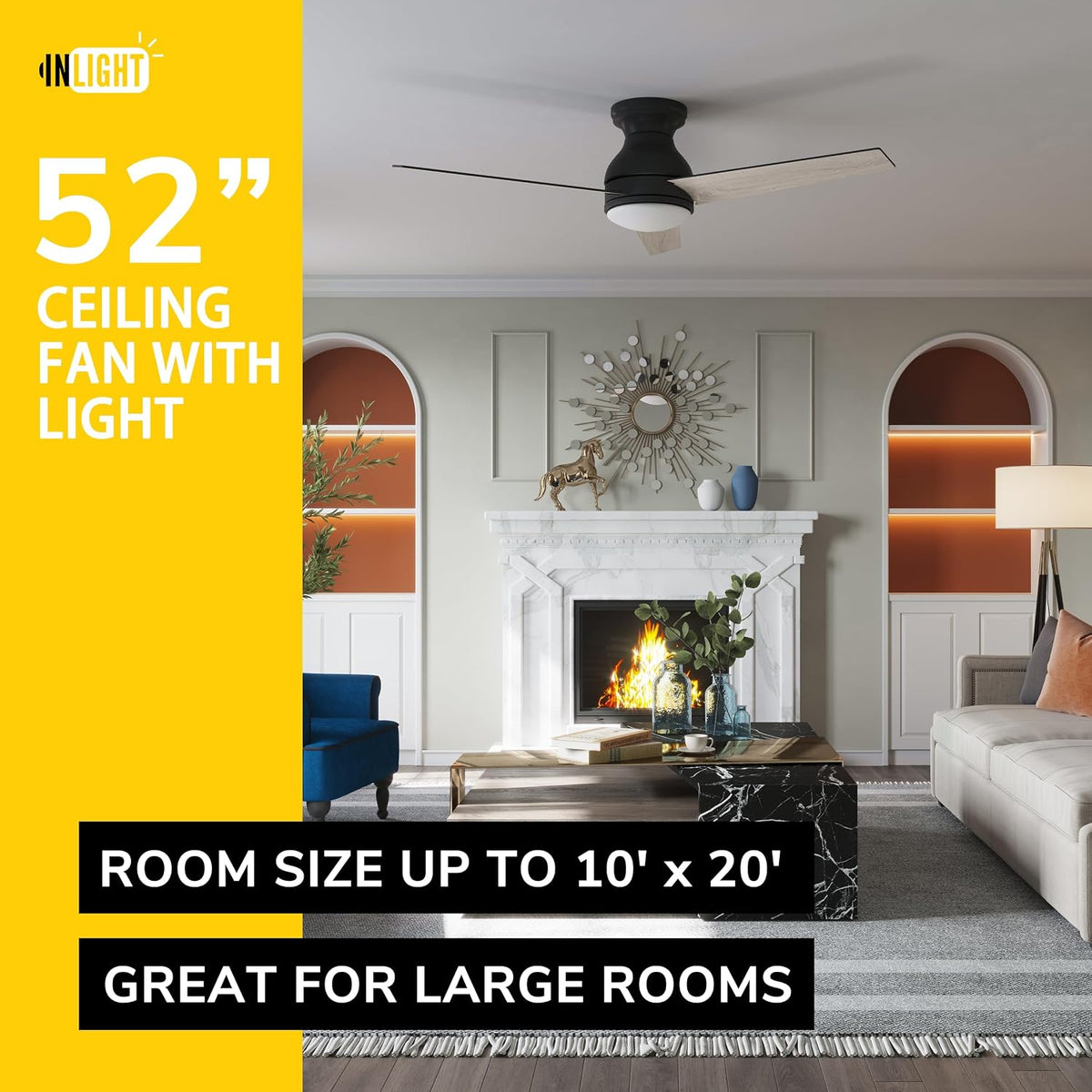 INLIGHT IN-0713 52-inch hugger ceiling fan – image 2