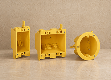 Yellow electrical junction boxes in three shapes