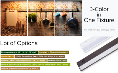 INLIGHT Linkable 3-CCT LED Under Cabinet Light, Hardwired or Plug-in | IN-0210